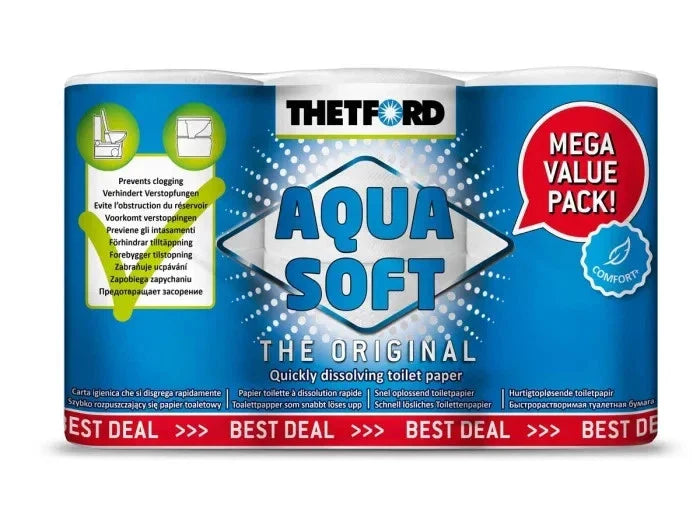 Thetford Aqua Soft Toilet Paper - 6 Pack - Camping Caravan Boat Portable Toilets